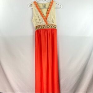 Flying Tomato sleeveless embroidered v neck pink maxi dress